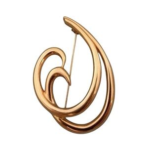 Vintage Trifari Gold Wave Swirl Curl Brooch Pin. Vintage Trifari Gold Brooch